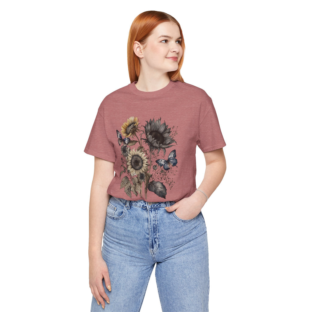 Watercolor Sunflower Butterfly Shirt | Floral Botanical T-Shirt for Women | Nature Lover Garden Tee