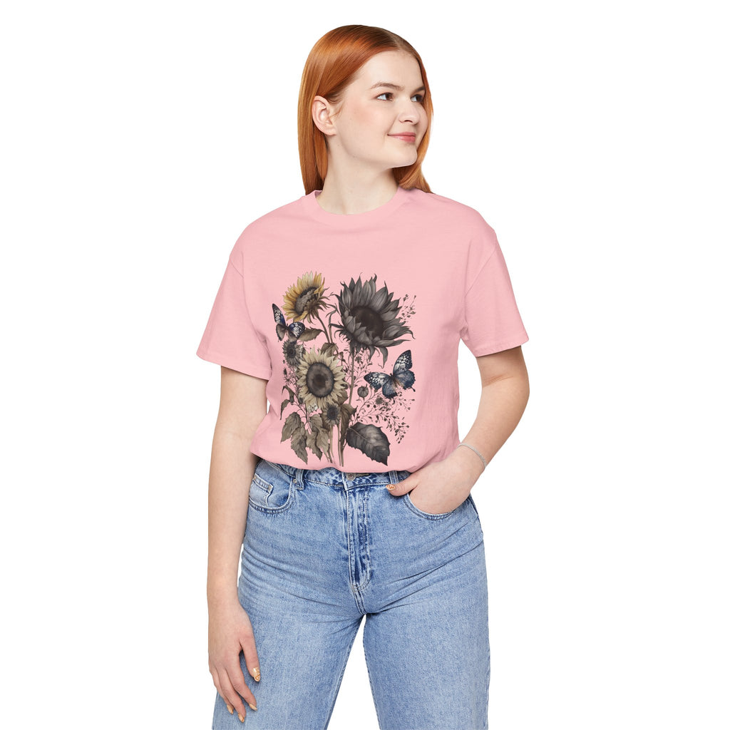 Watercolor Sunflower Butterfly Shirt | Floral Botanical T-Shirt for Women | Nature Lover Garden Tee