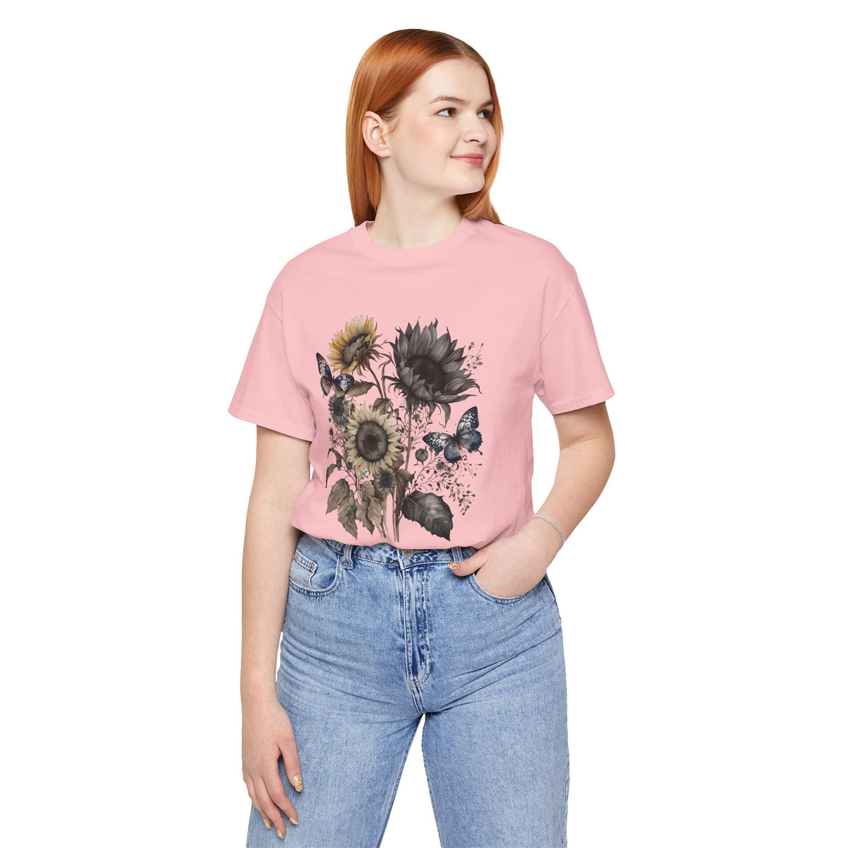 Watercolor Sunflower Butterfly Shirt | Floral Botanical T-Shirt for Women | Nature Lover Garden Tee