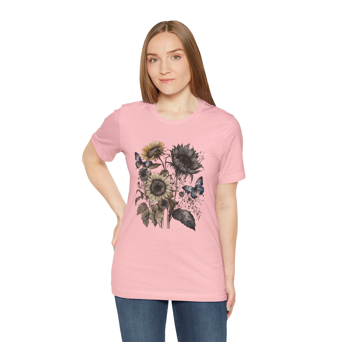 Watercolor Sunflower Butterfly Shirt | Floral Botanical T-Shirt for Women | Nature Lover Garden Tee