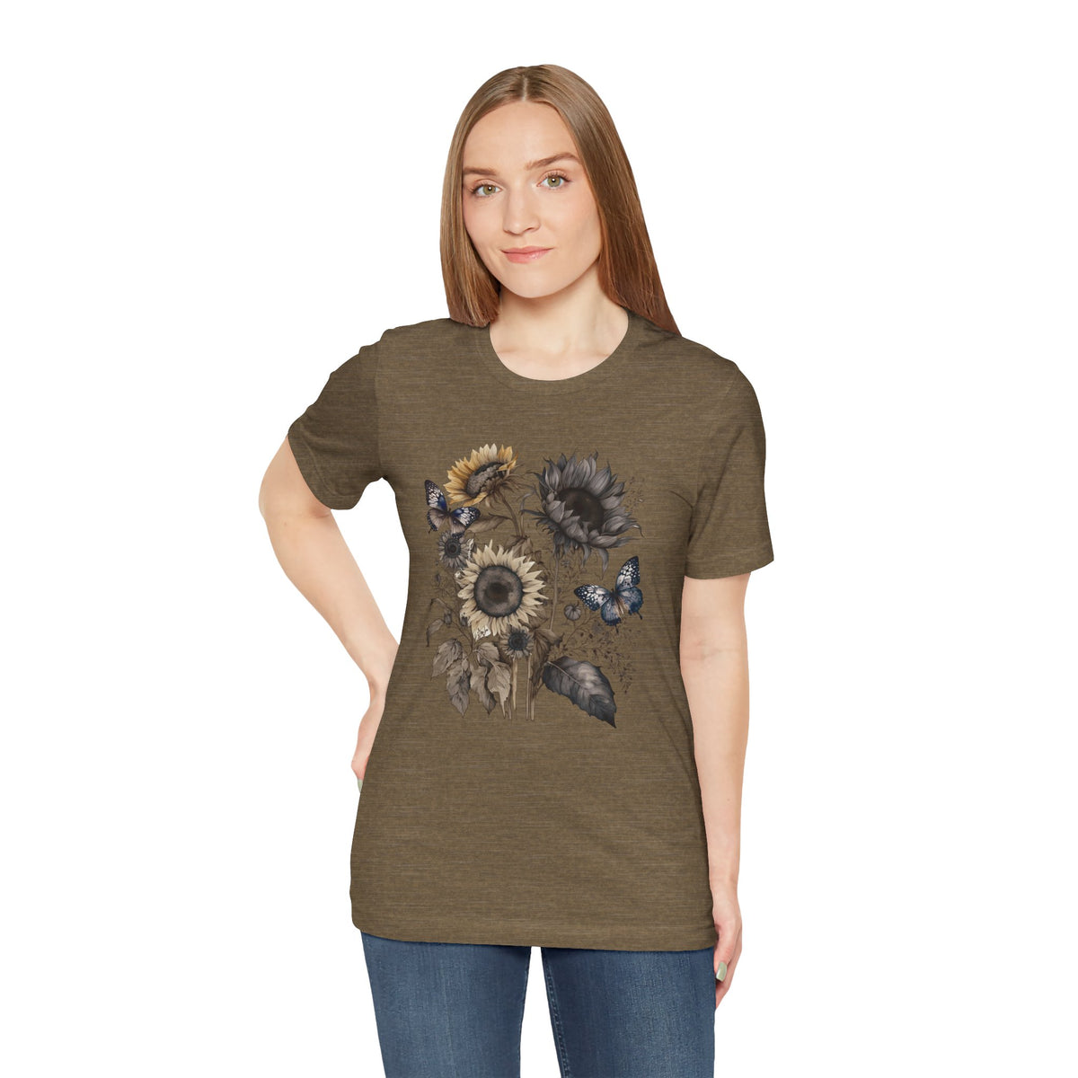 Watercolor Sunflower Butterfly Shirt | Floral Botanical T-Shirt for Women | Nature Lover Garden Tee