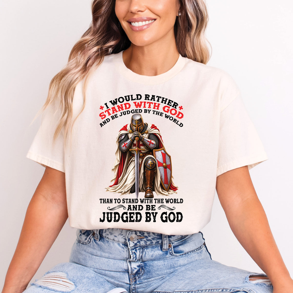 Christian T-Shirt I Would Rather Stand With God Faith Over Fear Religious Faith Shirt Christian Gift God First Apparel