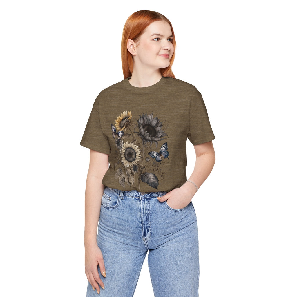 Watercolor Sunflower Butterfly Shirt | Floral Botanical T-Shirt for Women | Nature Lover Garden Tee