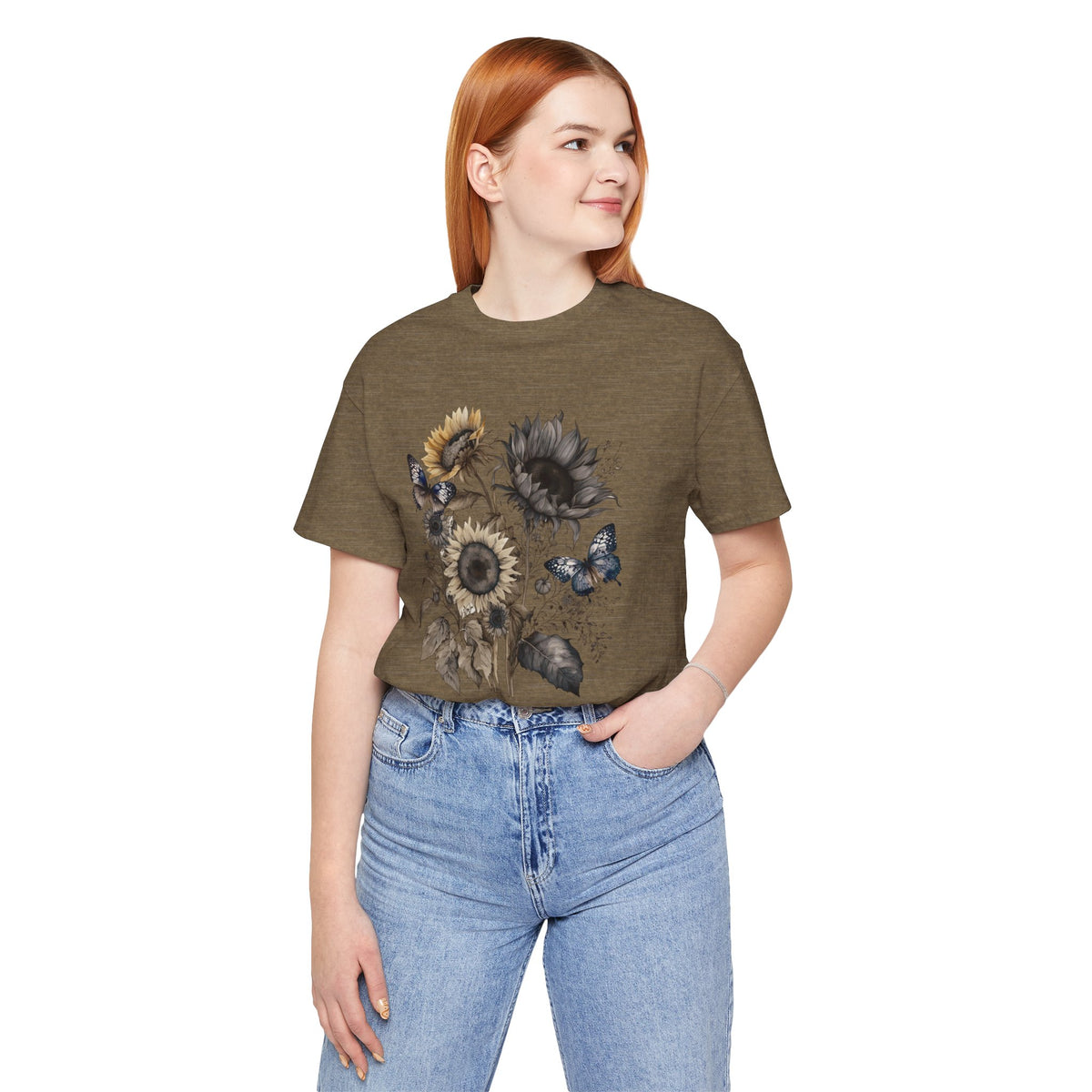 Watercolor Sunflower Butterfly Shirt | Floral Botanical T-Shirt for Women | Nature Lover Garden Tee