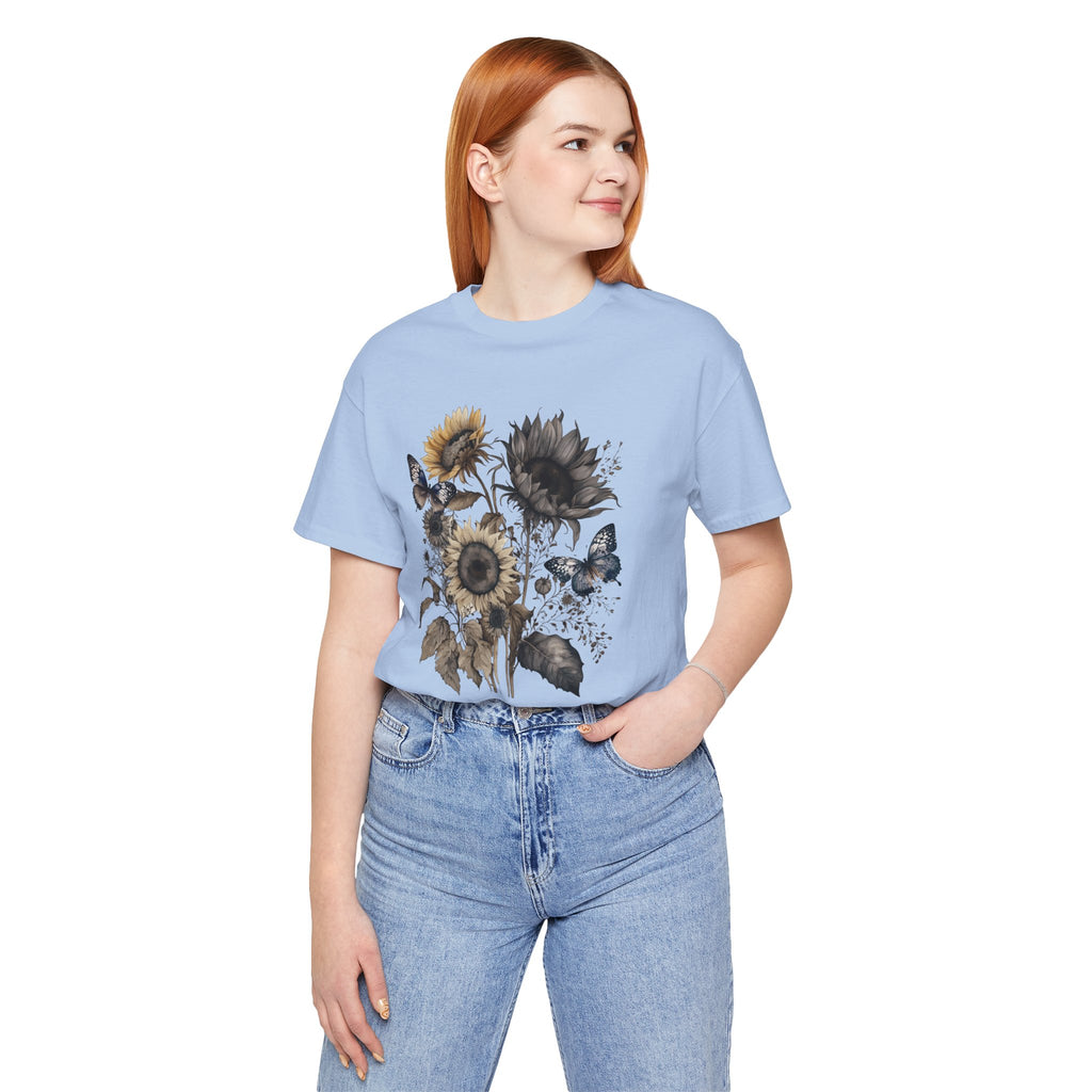Watercolor Sunflower Butterfly Shirt | Floral Botanical T-Shirt for Women | Nature Lover Garden Tee