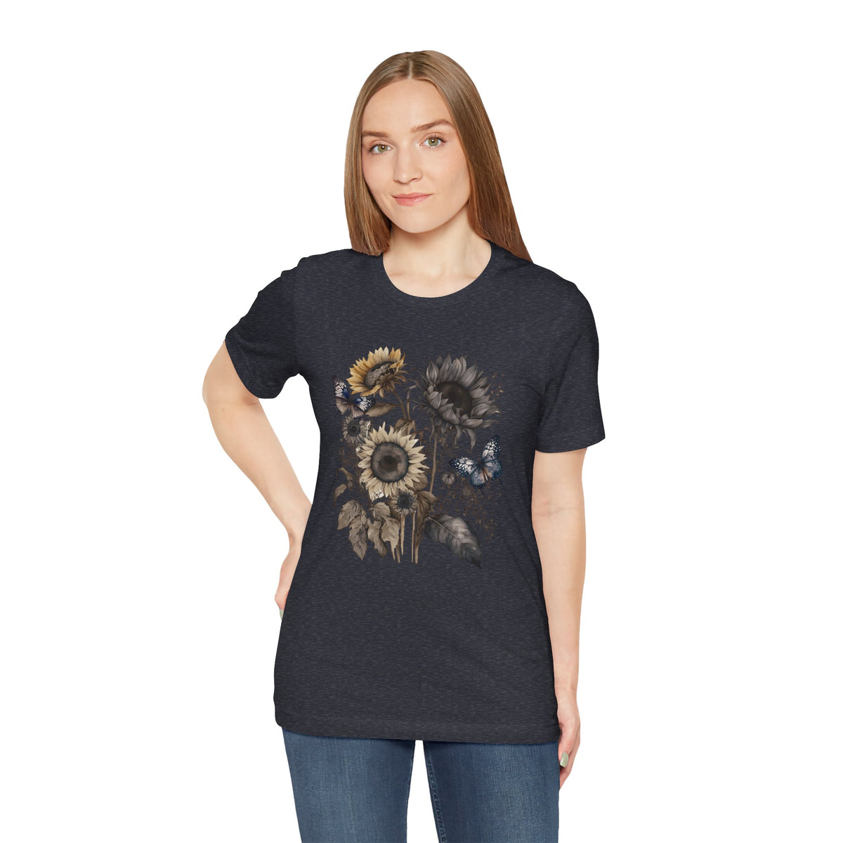 Watercolor Sunflower Butterfly Shirt | Floral Botanical T-Shirt for Women | Nature Lover Garden Tee