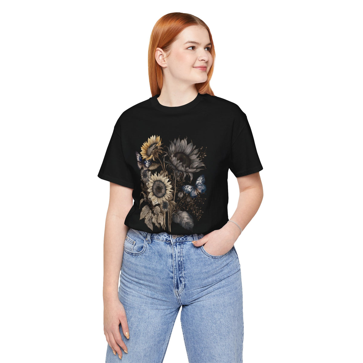 Watercolor Sunflower Butterfly Shirt | Floral Botanical T-Shirt for Women | Nature Lover Garden Tee