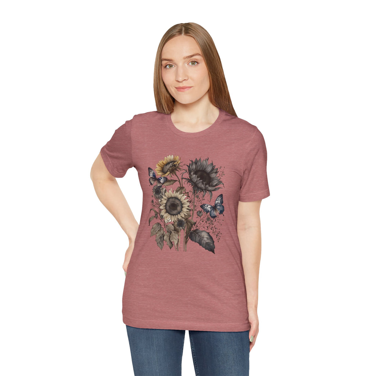 Watercolor Sunflower Butterfly Shirt | Floral Botanical T-Shirt for Women | Nature Lover Garden Tee
