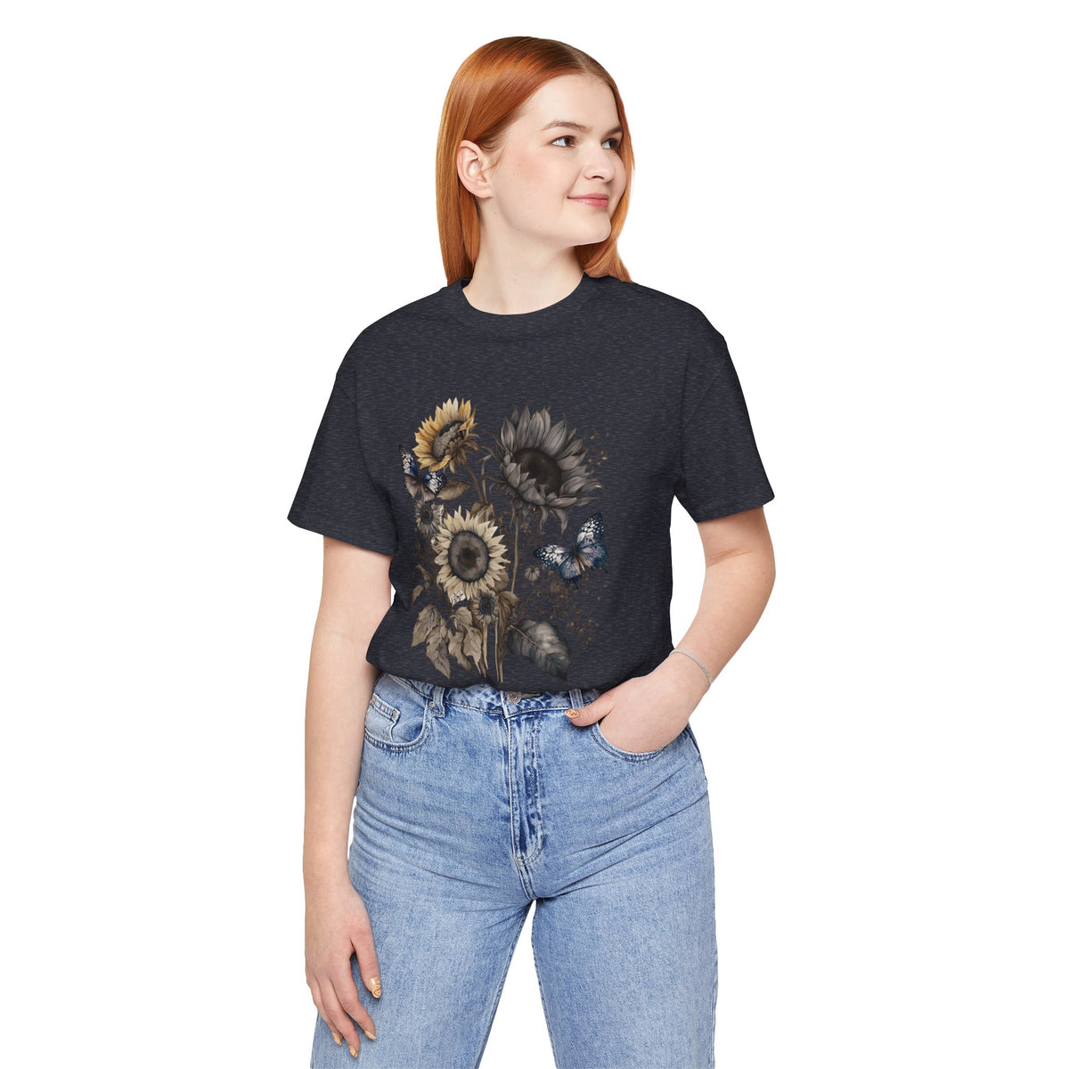 Watercolor Sunflower Butterfly Shirt | Floral Botanical T-Shirt for Women | Nature Lover Garden Tee
